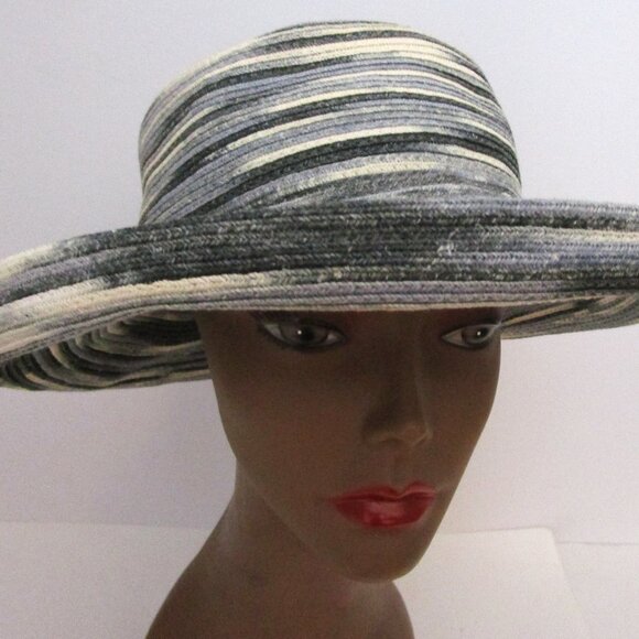 Packable Ombre Blue Gray Breton Hat Vaca Medium Brim Sun Protection - Picture 2 of 9